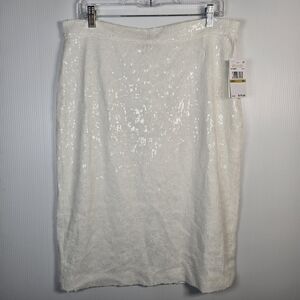 NWT Michael Kors Women's White Sequined Midi Skirt Size 14